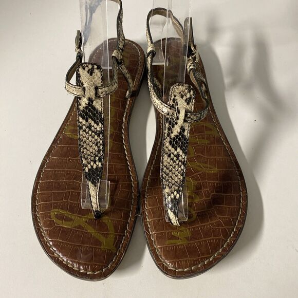 Sam Edelman Geena T Strap Flat Sandal Snake Python Thong Ankle Strap Lea… - Picture 2 of 7